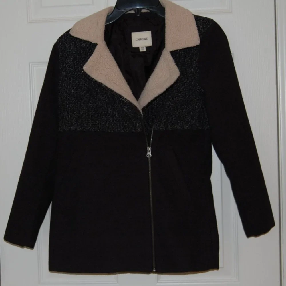 Cherokee Girls L (Bust:34"), Winter Coat with Off Center Zip Closure, Dark Gray - Picture 10 of 12
